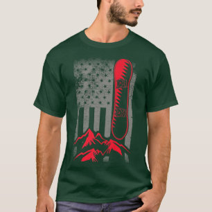 Snowboarding Mountain Sport Fan USA Flag Distresse T-Shirt