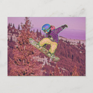 Snowboarding painting postcard