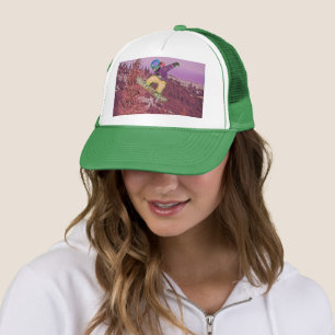 Snowboarding painting trucker hat