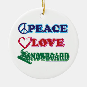Snowboarding/Peace,Love,Sled Ceramic Tree Decoration