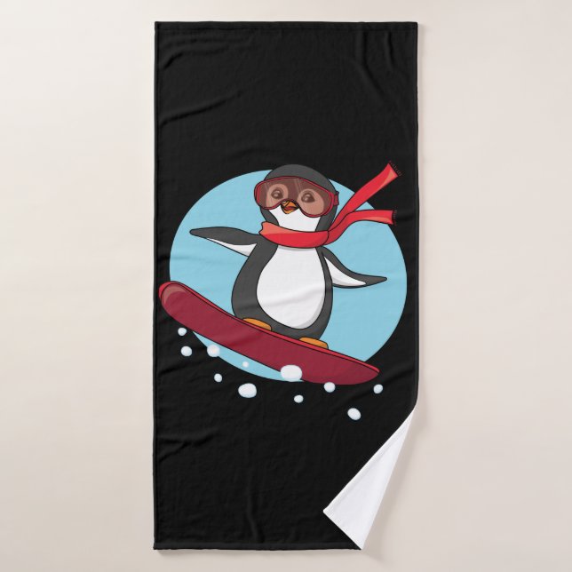 Snowboarding Penguin Bath Towel (Bath Towel)