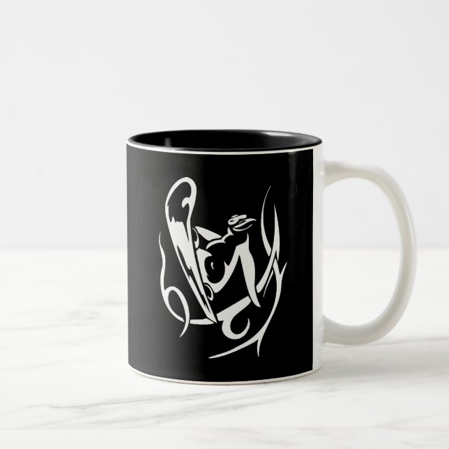 Snowboarding Penguin Two-Tone Coffee Mug (Right)