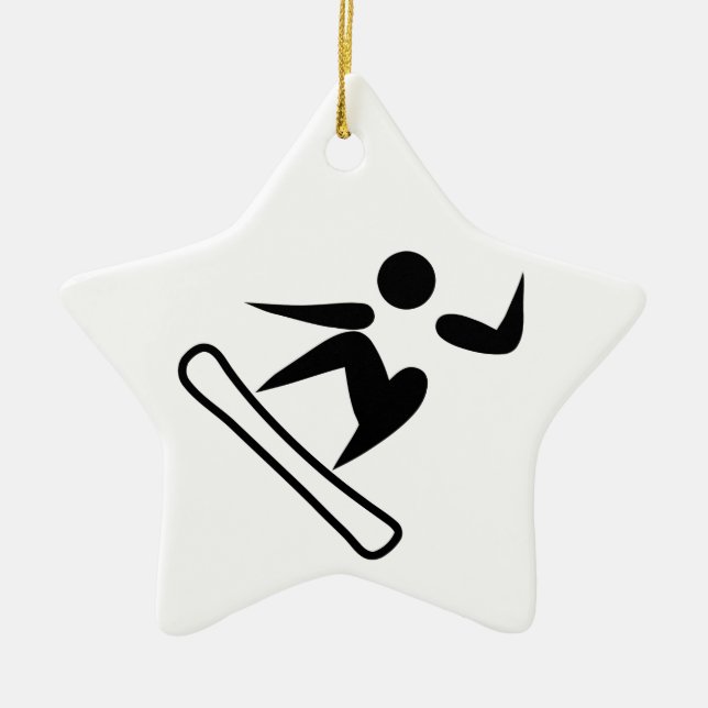 Snowboarding Pictograph Ceramic Tree Decoration (Front)