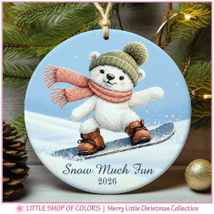 Snowboarding Polar Bear Personalised Photo Ceramic Tree Decoration