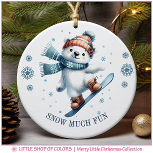 Snowboarding Polar Bear Photo Christmas Ceramic Tree Decoration