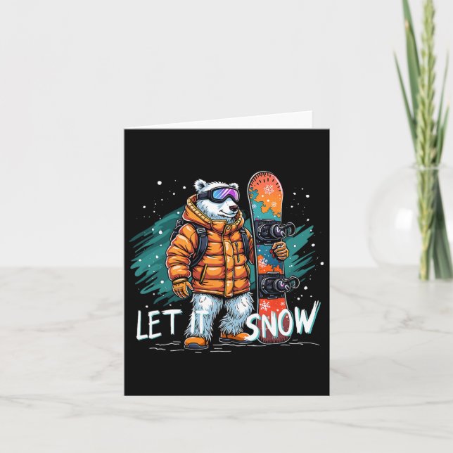 Snowboarding Polar Bear Winter Fun Arctic Adventur Card (Front)