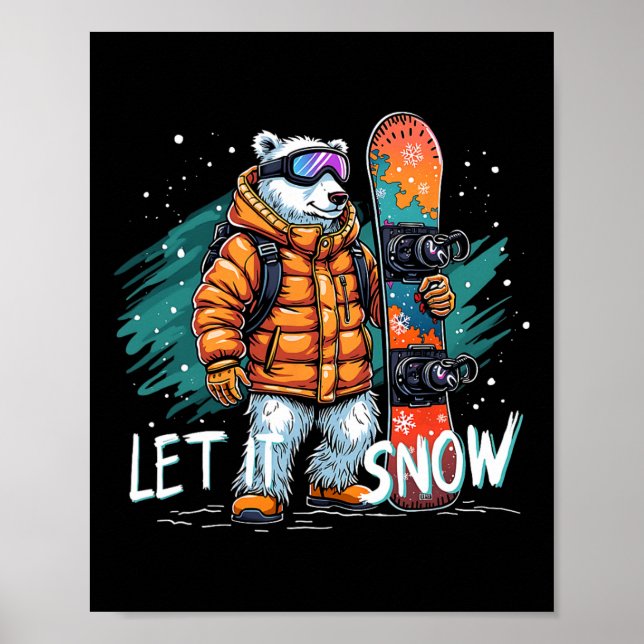 Snowboarding Polar Bear Winter Fun Arctic Adventur Poster (Front)