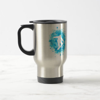 Snowboarding powder to the people travel mug