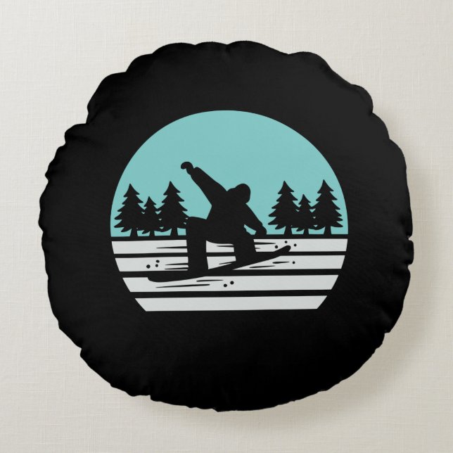 Snowboarding Retro Vintage Round Cushion (Front)