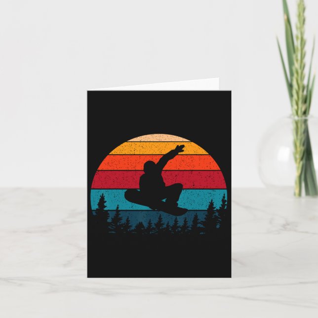 Snowboarding Retro Vintage Sunset Skier  Card (Front)