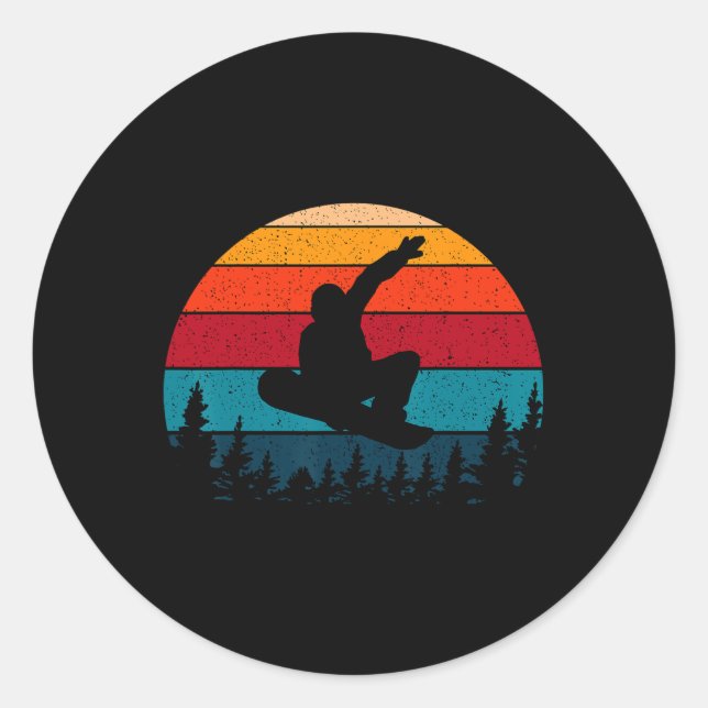 Snowboarding Retro Vintage Sunset Skier  Classic Round Sticker (Front)