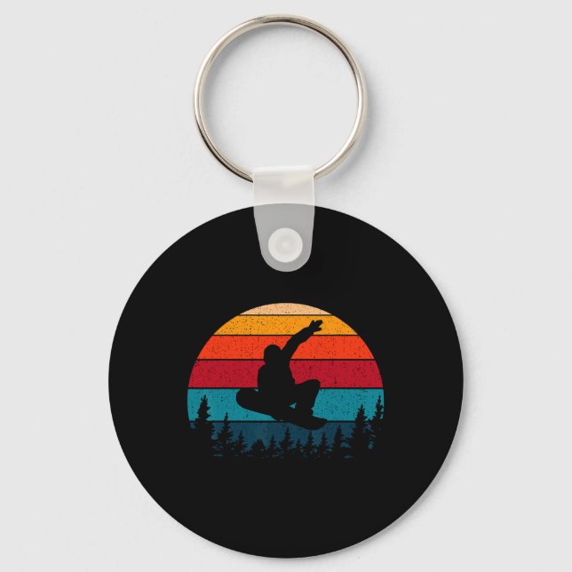 Snowboarding Retro Vintage Sunset Skier  Key Ring (Front)