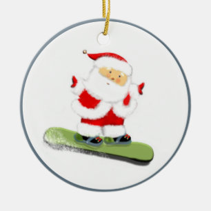 Snowboarding Santa Ceramic Tree Decoration