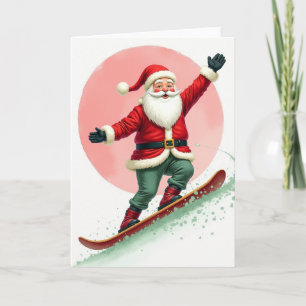 Snowboarding Santa Claus Card