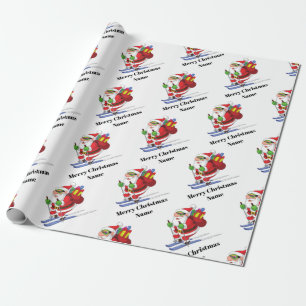 Snowboarding Santa Claus Pattern Personalised Xmas Wrapping Paper
