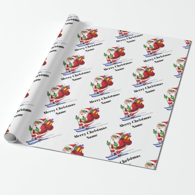 Snowboarding Santa Claus Pattern Personalised Xmas Wrapping Paper (Unrolled)