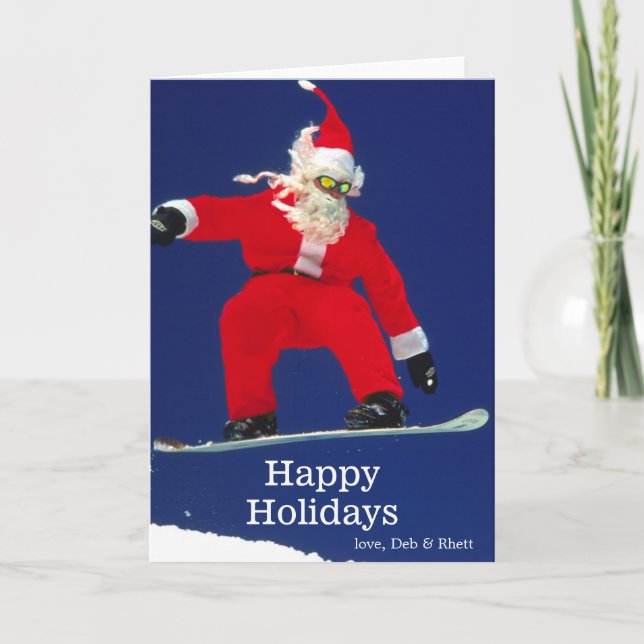 Snowboarding Santa Holiday Card (Front)
