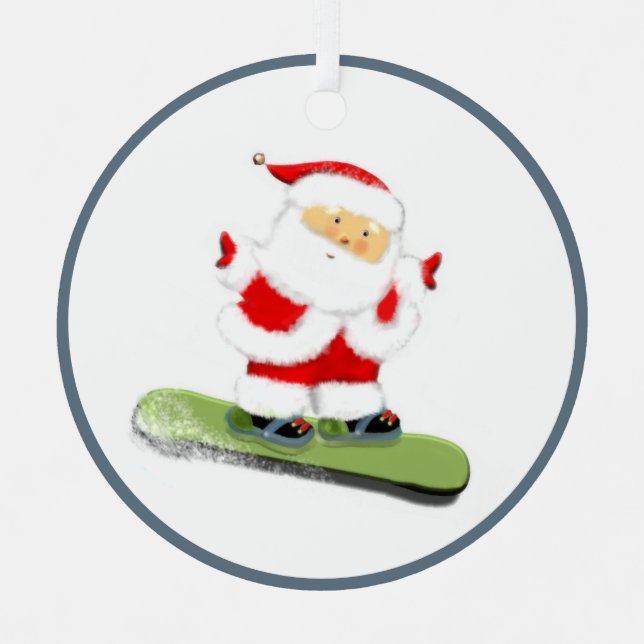 Snowboarding Santa Metal Tree Decoration (Front)