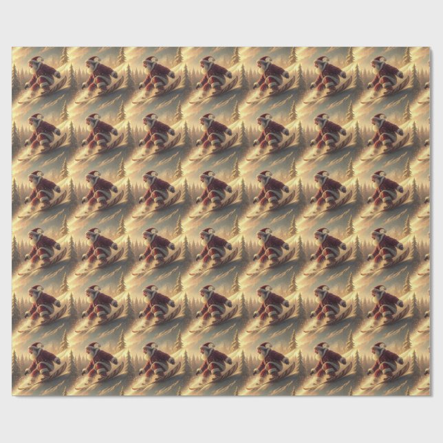 Snowboarding Santa Wrapping Paper (Flat)