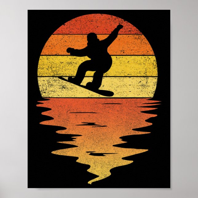 Snowboarding Shirt Retro Sunset 70s Vintage Snowbo Poster (Front)