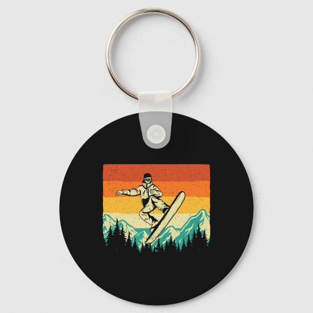 Snowboarding Shirts Retro Vintage Snowboarder - Wi Key Ring (Front)
