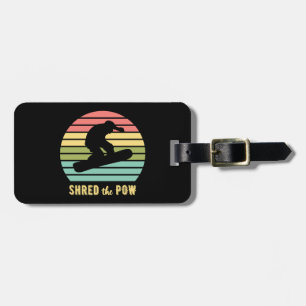 Snowboarding Shred The Pow Vintage Sunset Luggage Tag