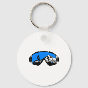 Snowboarding Ski Goggles Mountain Distressed Desig Key Ring