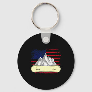 Snowboarding skiing snowboard american flag key ring