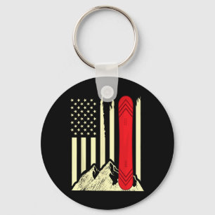 Snowboarding Skiing Snowboard American Flag Snowbo Key Ring