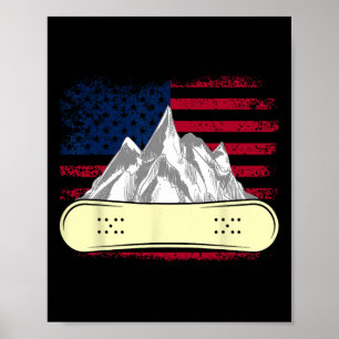 Snowboarding Skiing Snowboard American Flag Snowbo Poster