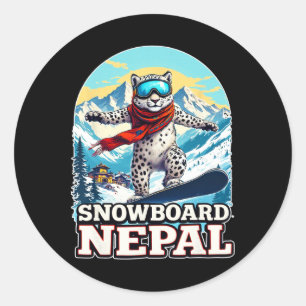 Snowboarding Snow Leopard Adventure In Nepal  Classic Round Sticker