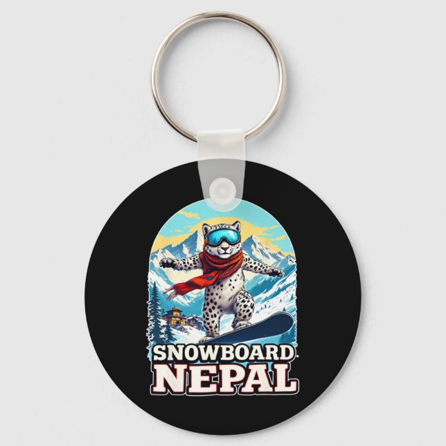 Snowboarding Snow Leopard Adventure In Nepal  Key Ring (Front)