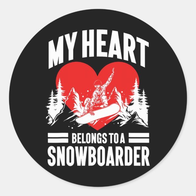 Snowboarding Snowboard Girlfriend Wife My Heart Be Classic Round Sticker (Front)