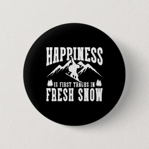 Snowboarding Snowboard Happiness Is First Tracks I 6 Cm Round Badge