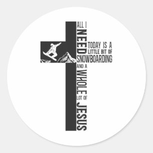 Snowboarding Snowboard Jesus Faith Cross Classic Round Sticker