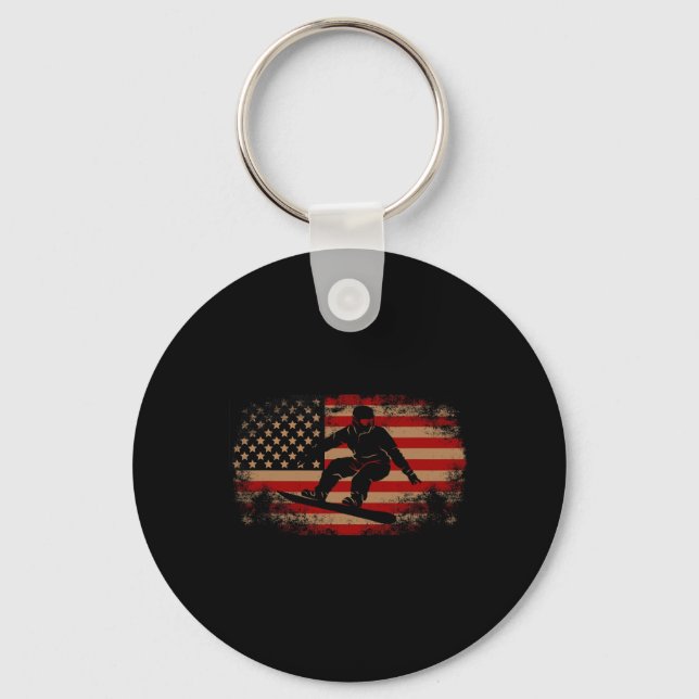Snowboarding Snowboard Patriotic Vintage American  Key Ring (Front)