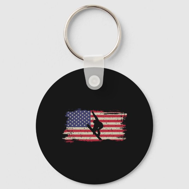 Snowboarding Snowboard Patriotic Vintage American  Key Ring (Front)