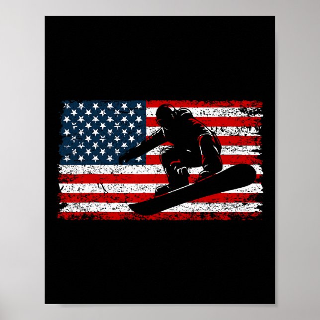 Snowboarding Snowboard Patriotic Vintage American  Poster (Front)