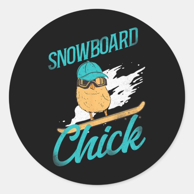 Snowboarding Snowboard Vintage Chicken Chick  Classic Round Sticker (Front)