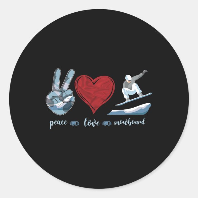 Snowboarding Snowboard Vintage Peace Love  Classic Round Sticker (Front)