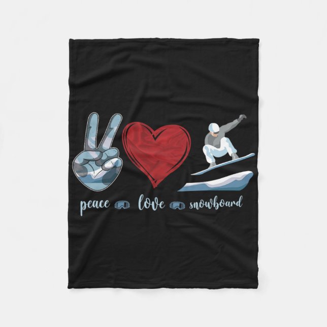 Snowboarding Snowboard Vintage Peace Love  Fleece Blanket (Front)