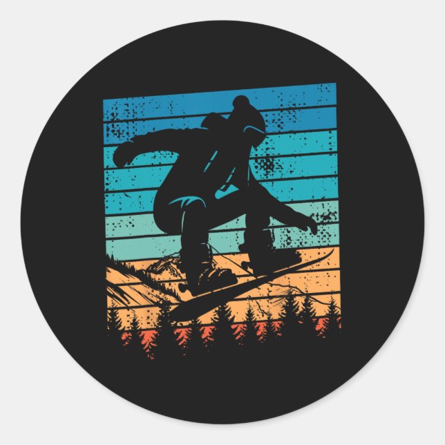 Snowboarding Snowboard Vintage Retro Mountain  Classic Round Sticker (Front)