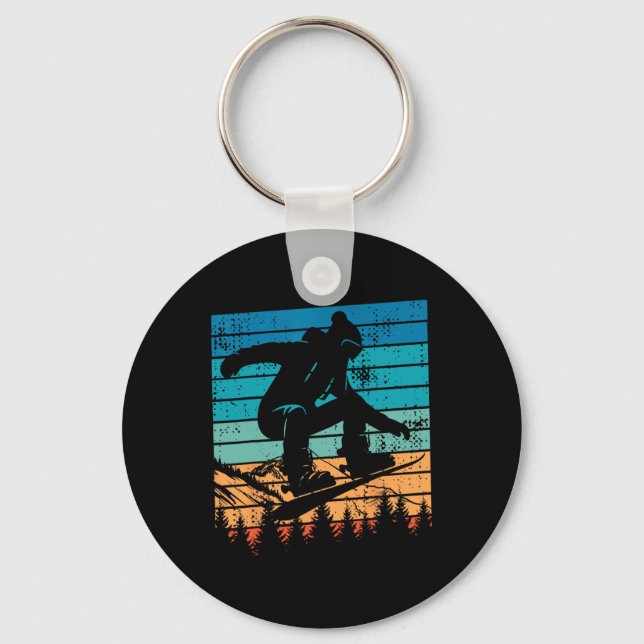 Snowboarding Snowboard Vintage Retro Mountain  Key Ring (Front)