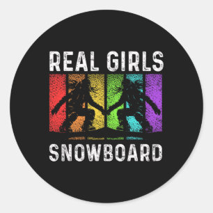 Snowboarding Snowboard Vintage Retro Real Girls Sn Classic Round Sticker