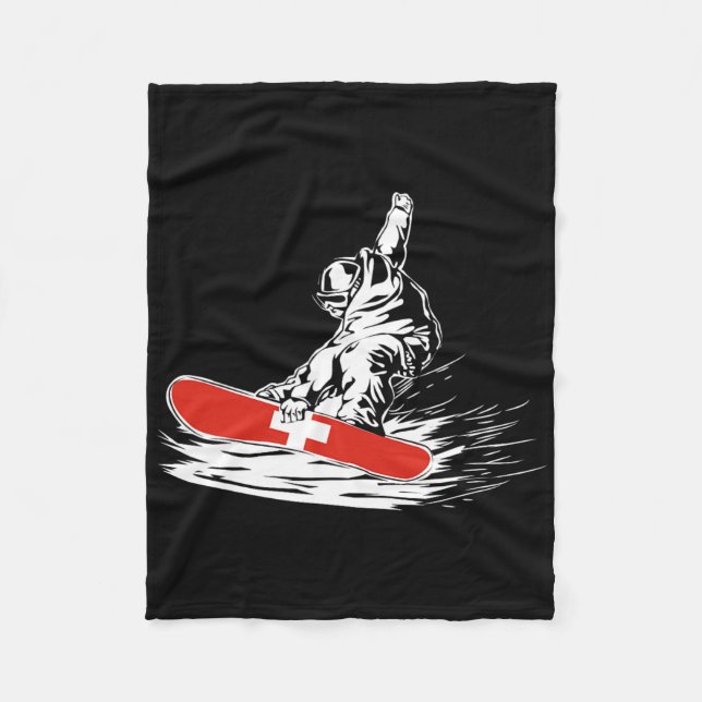 Snowboarding Snowboarder Swiss Flag Winter Sports  Fleece Blanket (Front)
