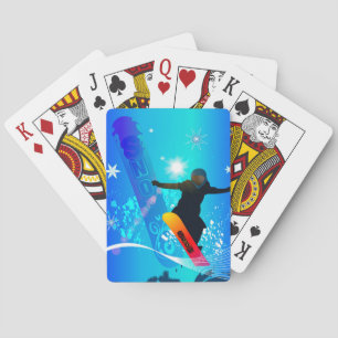 Snowboarding, snowboarder with board playing cards
