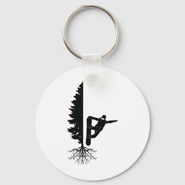 Snowboarding Snowborder Off Piste Tree 1  Key Ring (Front)