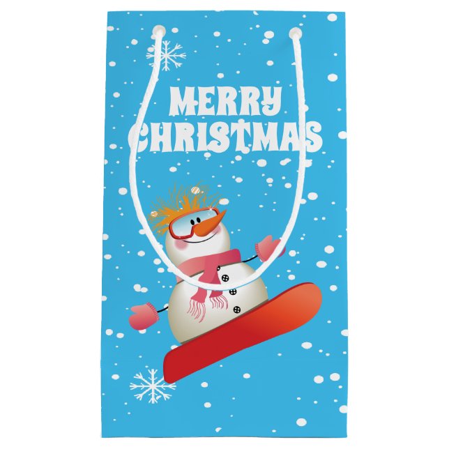 Snowboarding Snowman Wine Gift Bag (Front)
