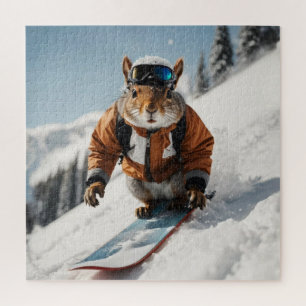 Snowboarding Squirrel Wintertime Whimsical Animal Jigsaw Puzzle
