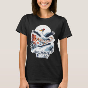 Snowboarding Stork In Turkish Winter Scene T-Shirt